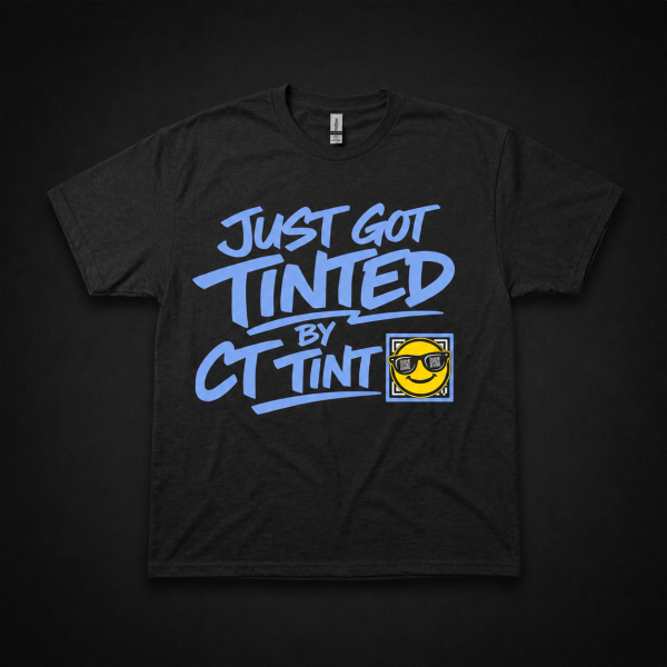 Black Just Got Tinted by CT Tint T-shirt with blue artwork